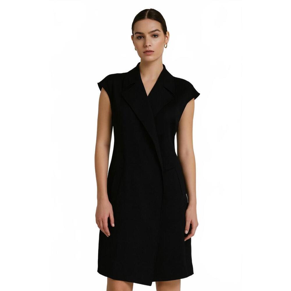 Elie Tahari Black Sleeveless Longline Duster Vest Open Front Size S